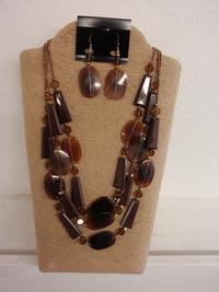 3 Strand Brown Copper With Horn Necklace Set