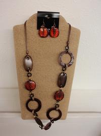 2-Strand Brown Cord with Kamagong Wood & Red Resin Necklace Set