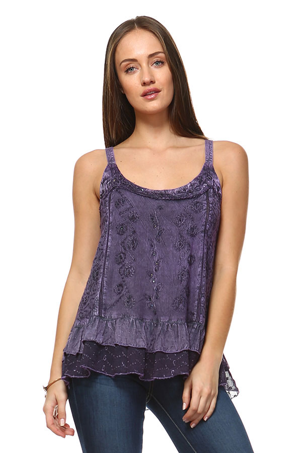 Sandwash Embroidered Tank - Purple