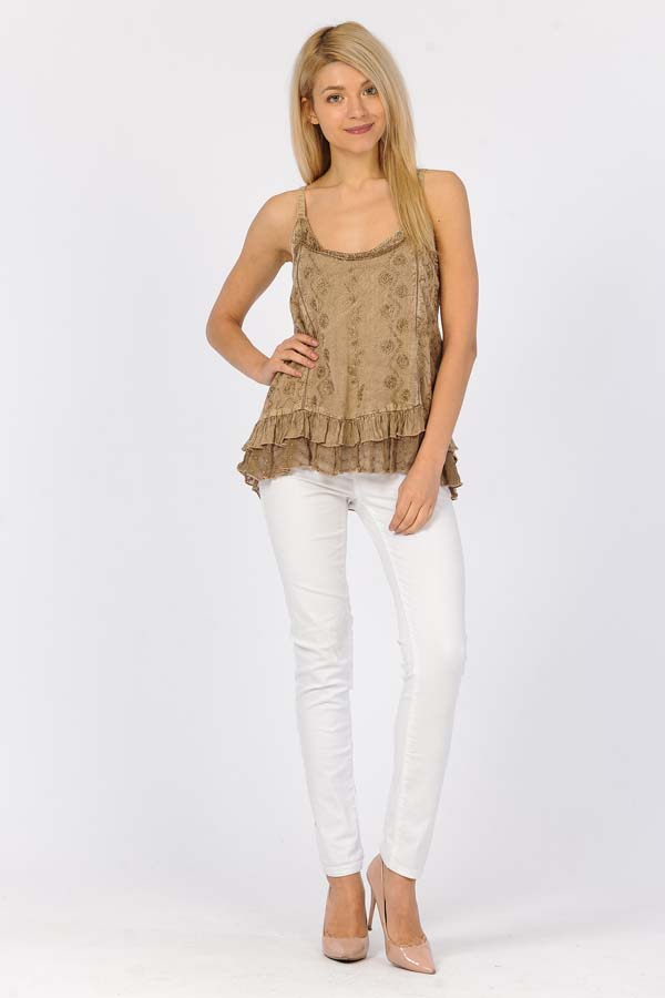 Sandwash Embroidered Tank - Fawn